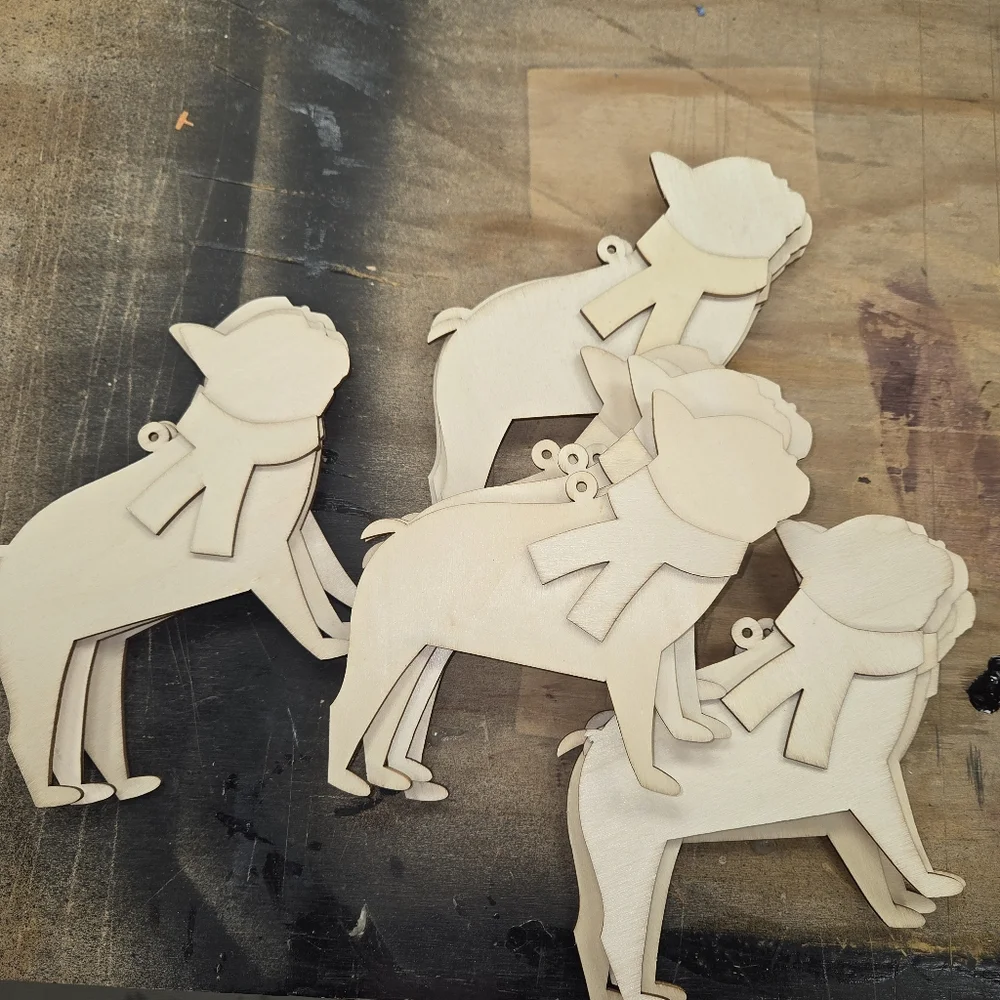 10pc French bulldog puppy dog DIY wood cut outs for DIY crafting ornaments tags